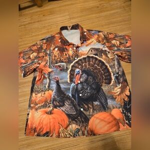 Thanksgiving Turkey Men's   Casual Short Sleeve Shirt  Size 2XL